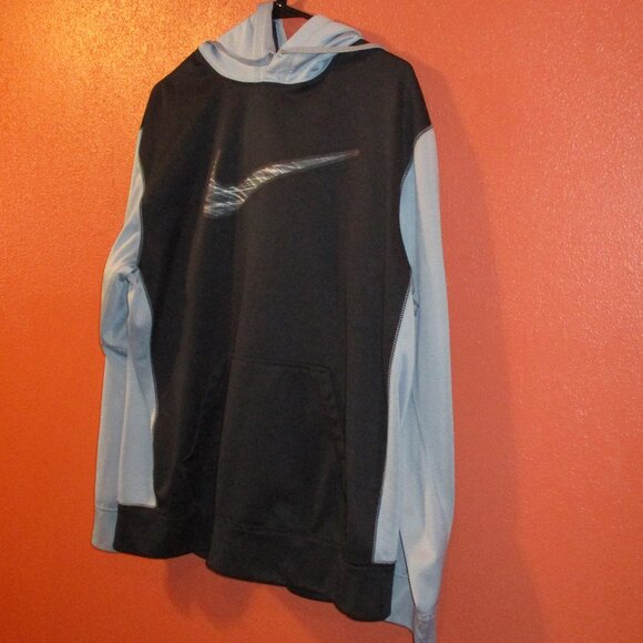 Nike Men Large Black Blue Swoosh Long Sleeve Therma Fit Pullover Hoodie - Picture 3 of 6